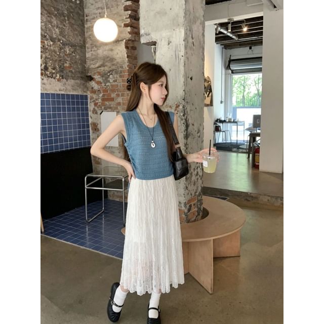 Scoop Neck Pointelle Knit Tank Top