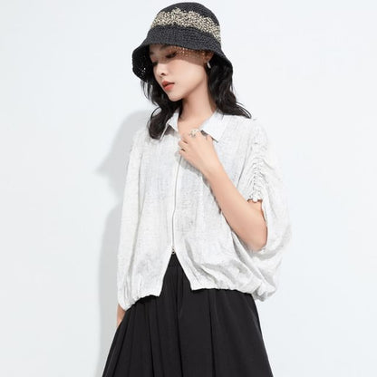 Dye Drawstring Zip Top with Batwing Sleeves