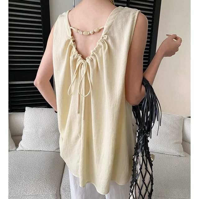 Sleeveless V-Neck Plain Top