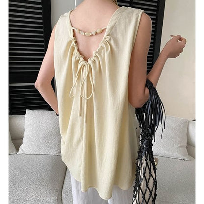 Sleeveless V-Neck Plain Top