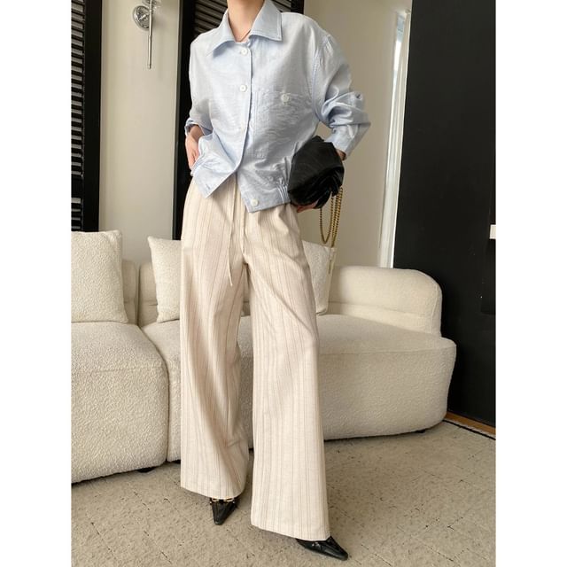 Collared Plain Button-Up Shirt Jacket