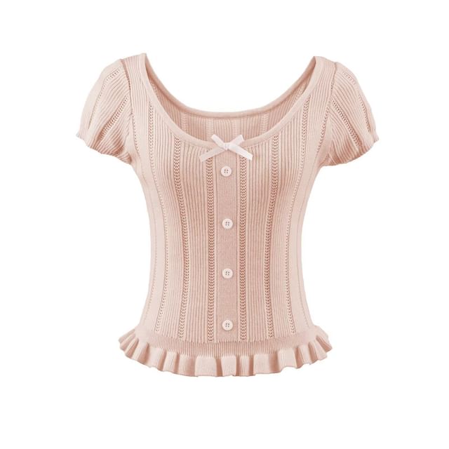 Short Sleeve Scoop Neck Ribbed Knit Top