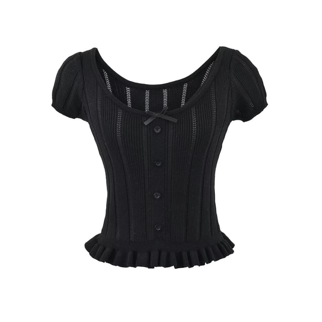 Short Sleeve Scoop Neck Ribbed Knit Top