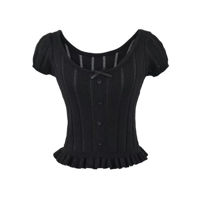 Short Sleeve Scoop Neck Ribbed Knit Top