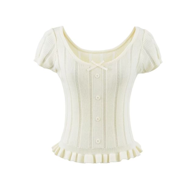 Short Sleeve Scoop Neck Ribbed Knit Top