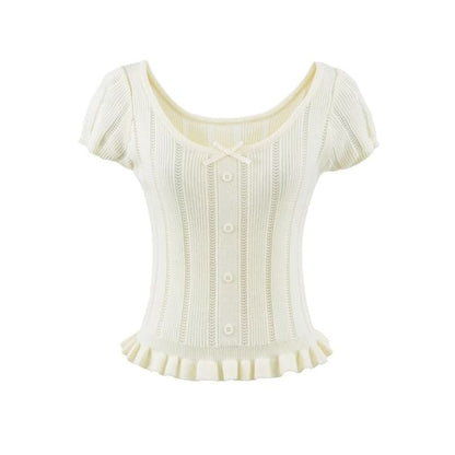 Short Sleeve Scoop Neck Ribbed Knit Top