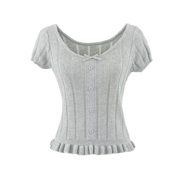 Short Sleeve Scoop Neck Ribbed Knit Top