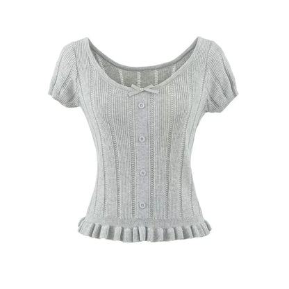 Short Sleeve Scoop Neck Ribbed Knit Top