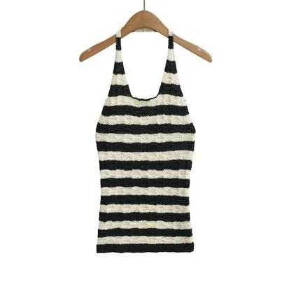Halter Neck Striped Knit Top