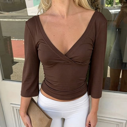 V-Neck Slim-Fit Crop T-Shirt