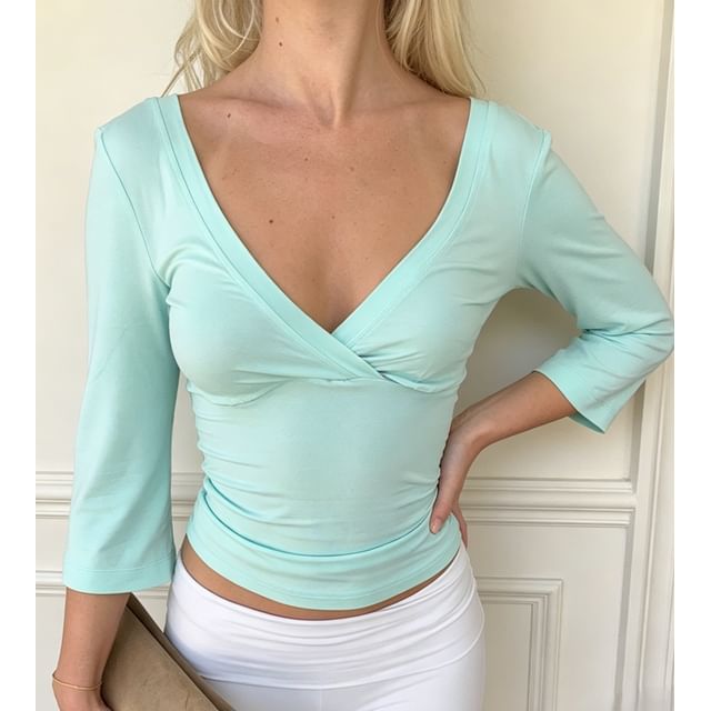 V-Neck Slim-Fit Crop T-Shirt