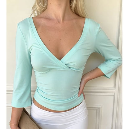 V-Neck Slim-Fit Crop T-Shirt