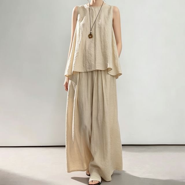Linen Top and Wide Leg Pants Set