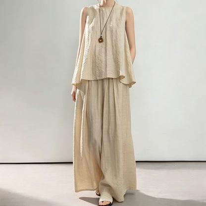 Linen Top and Wide Leg Pants Set