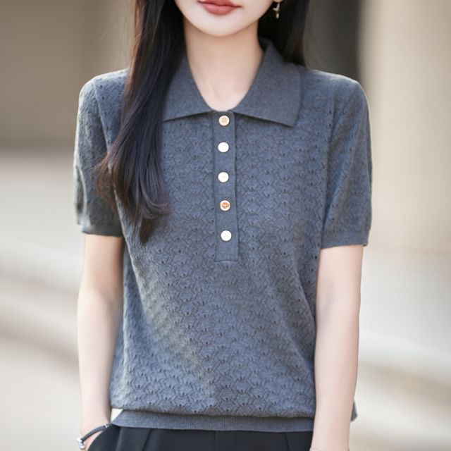 Classic Knit Polo Tee with Short Sleeves