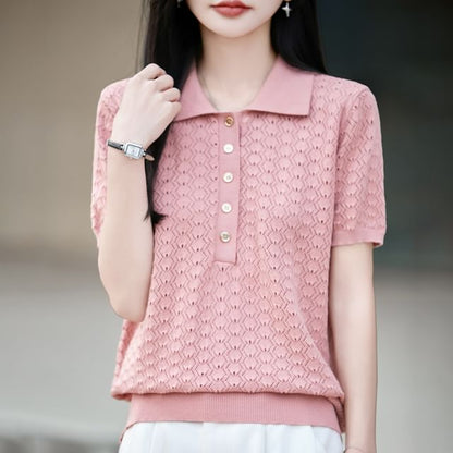 Classic Knit Polo Tee with Short Sleeves