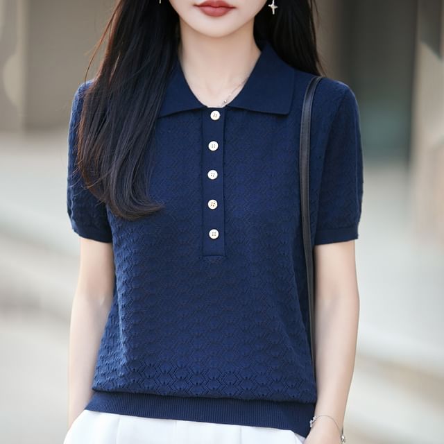Classic Knit Polo Tee with Short Sleeves