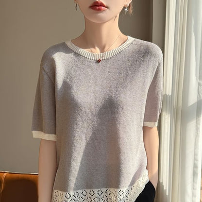 Two Tone Pointelle Knit Top