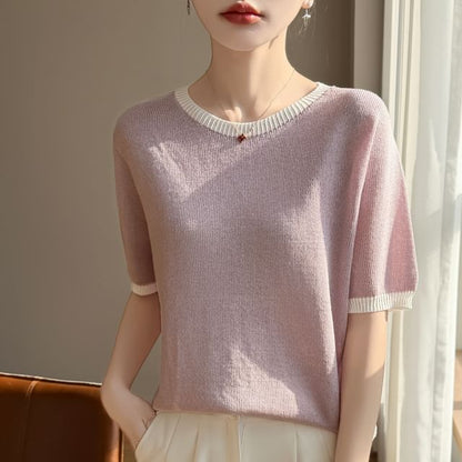 Two Tone Pointelle Knit Top