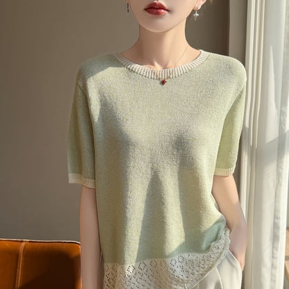 Two Tone Pointelle Knit Top