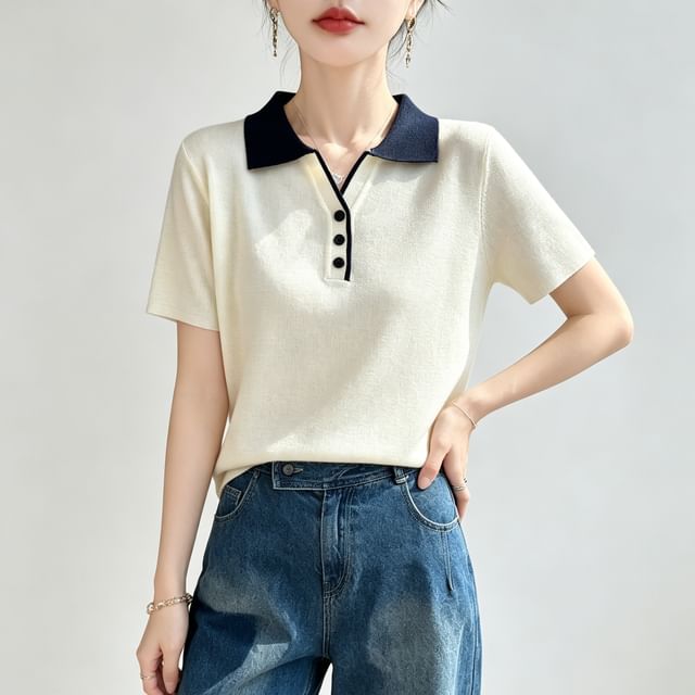 Two Tone Button Knit Top