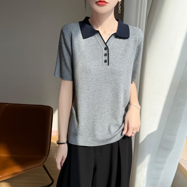 Two Tone Button Knit Top