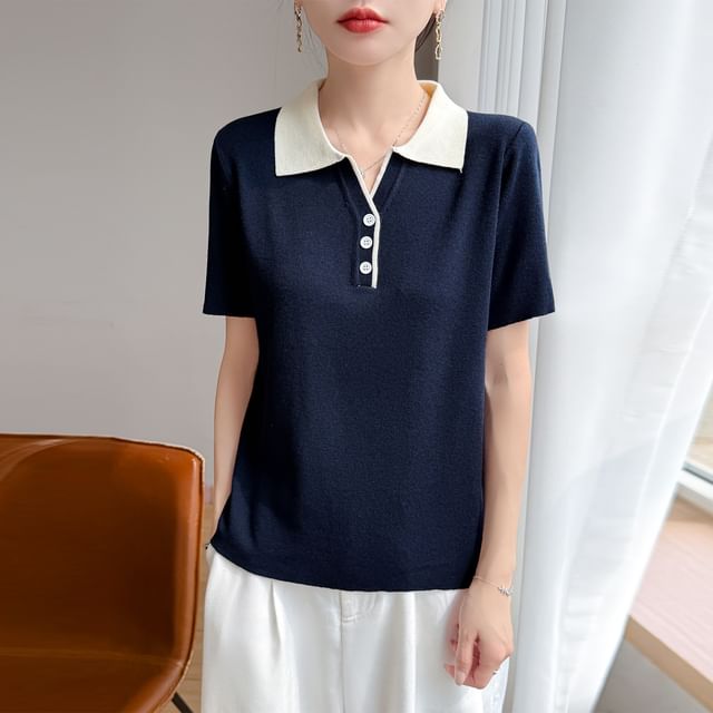 Two Tone Button Knit Top