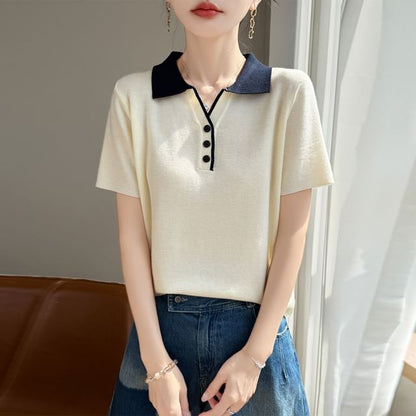 Two Tone Button Knit Top