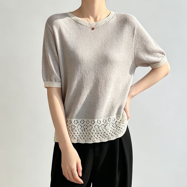 Two Tone Pointelle Knit Top