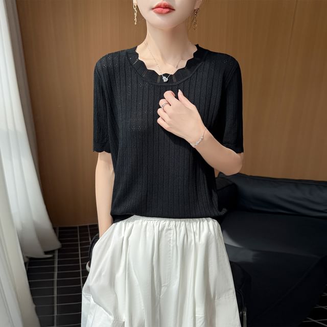 Pointelle Ribbed Knit Top