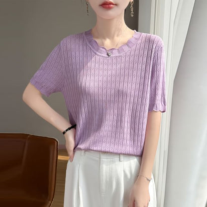 Pointelle Ribbed Knit Top