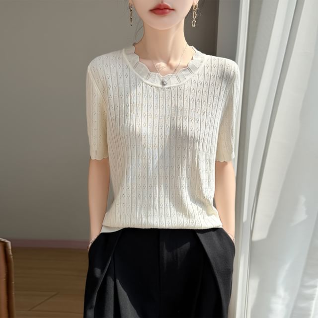 Pointelle Ribbed Knit Top