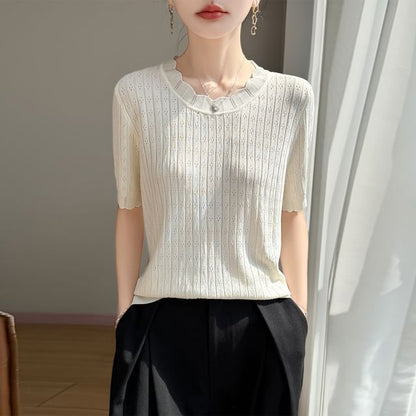 Pointelle Ribbed Knit Top