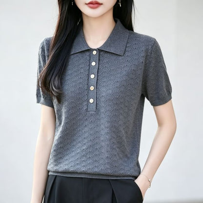 Classic Knit Polo Tee with Short Sleeves