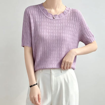 Pointelle Ribbed Knit Top