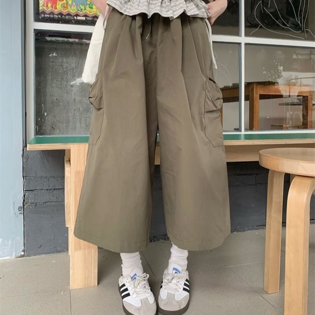 Striped Ruffle Crew Neck Tee and Drawstring Cargo Pants Set
