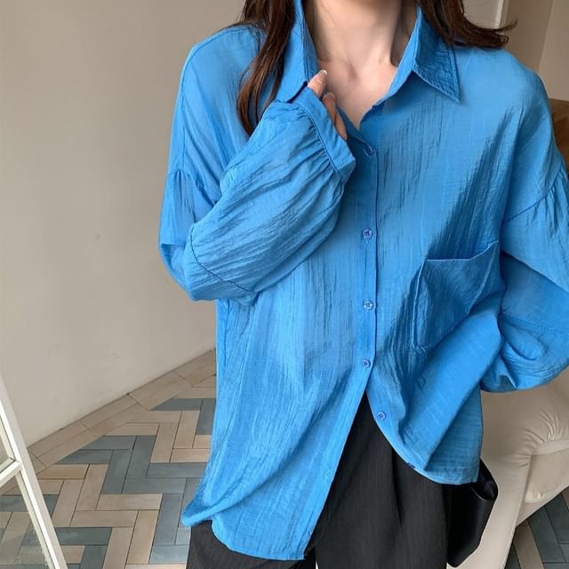 Sheer Button-Up Long-Sleeve Shirt
