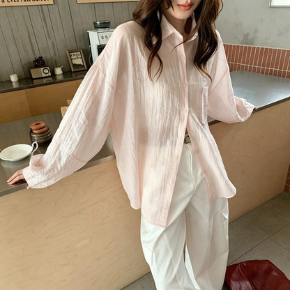 Sheer Button-Up Long-Sleeve Shirt