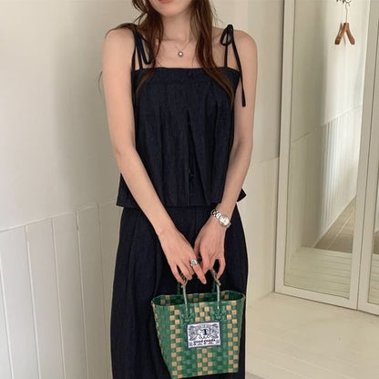 Two-Piece Set: Pleated Crop Camisole and Wide Leg Pants
