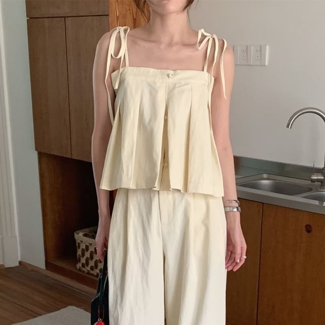 Two-Piece Set: Pleated Crop Camisole and Wide Leg Pants