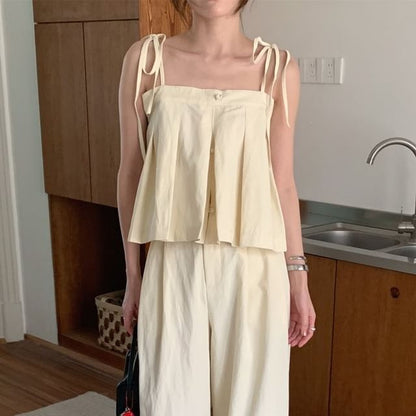Two-Piece Set: Pleated Crop Camisole and Wide Leg Pants