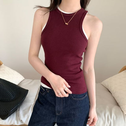 Solid Crew Neck Tank Top