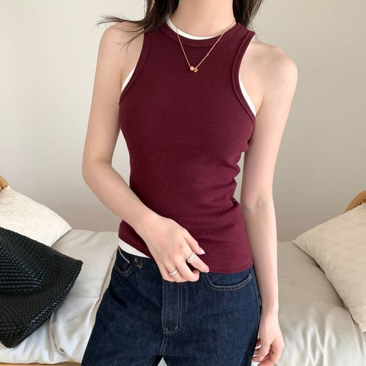 Solid Crew Neck Tank Top
