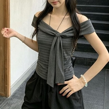 Striped Sleeveless Top with Scarf Neckline