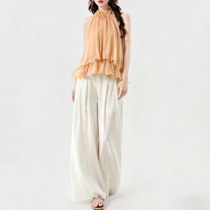 Halter Neck Layered Sheer Top & Low Rise Flared Jeans Set