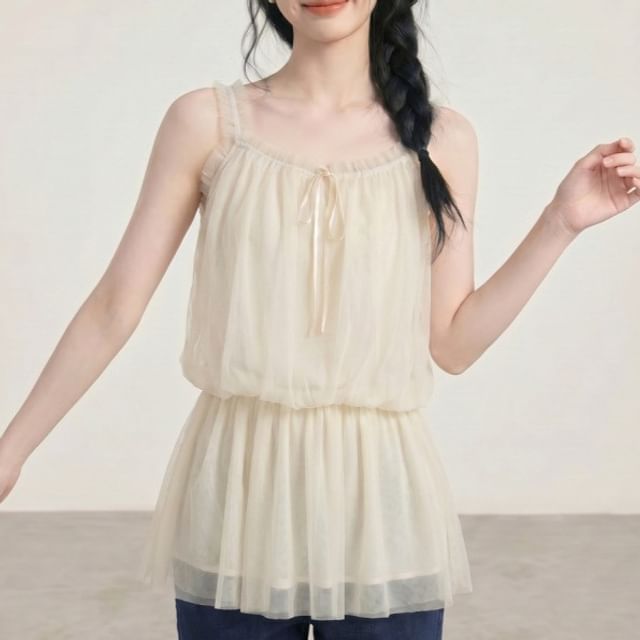 Frill Trim Peplum Mesh Camisole Top