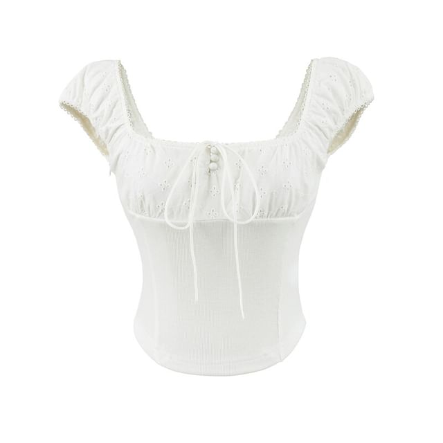 Square Neck Cap-Sleeve Crop Top