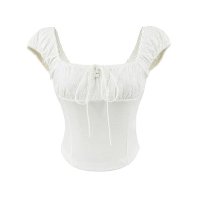 Square Neck Cap-Sleeve Crop Top