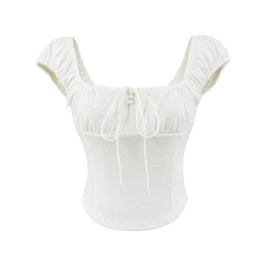 Square Neck Cap-Sleeve Crop Top