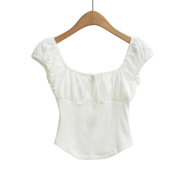 Square Neck Cap-Sleeve Crop Top
